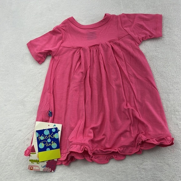 NWT Kickee Pants Bamboo 3-6 Mos, Pink Ruffle Short Sleeve Classic Swing Dress - Picture 6 of 7